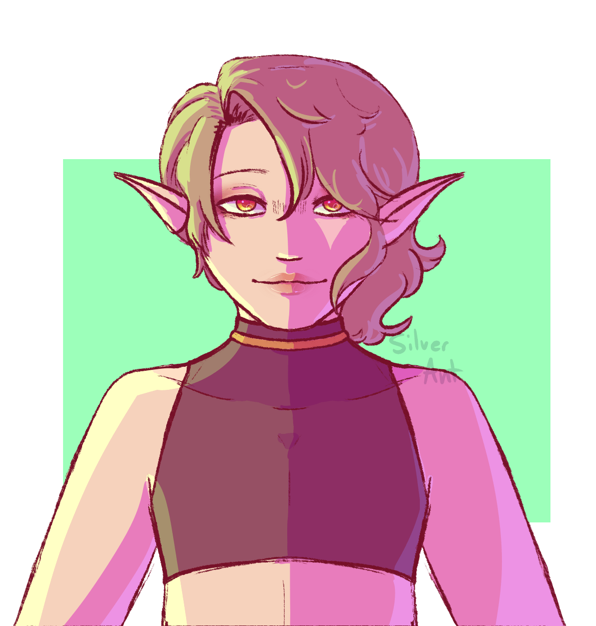 A drawing of Asmodeus from the game Obey Me. He is looking self assured at the viewer, the lighting and shading making the piece appear romantic.